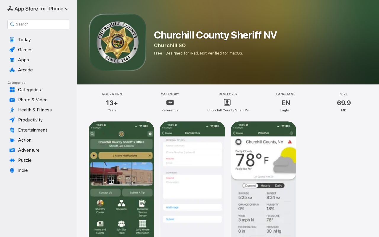 Churchill County Sheriff app information for current arrest and jail searches